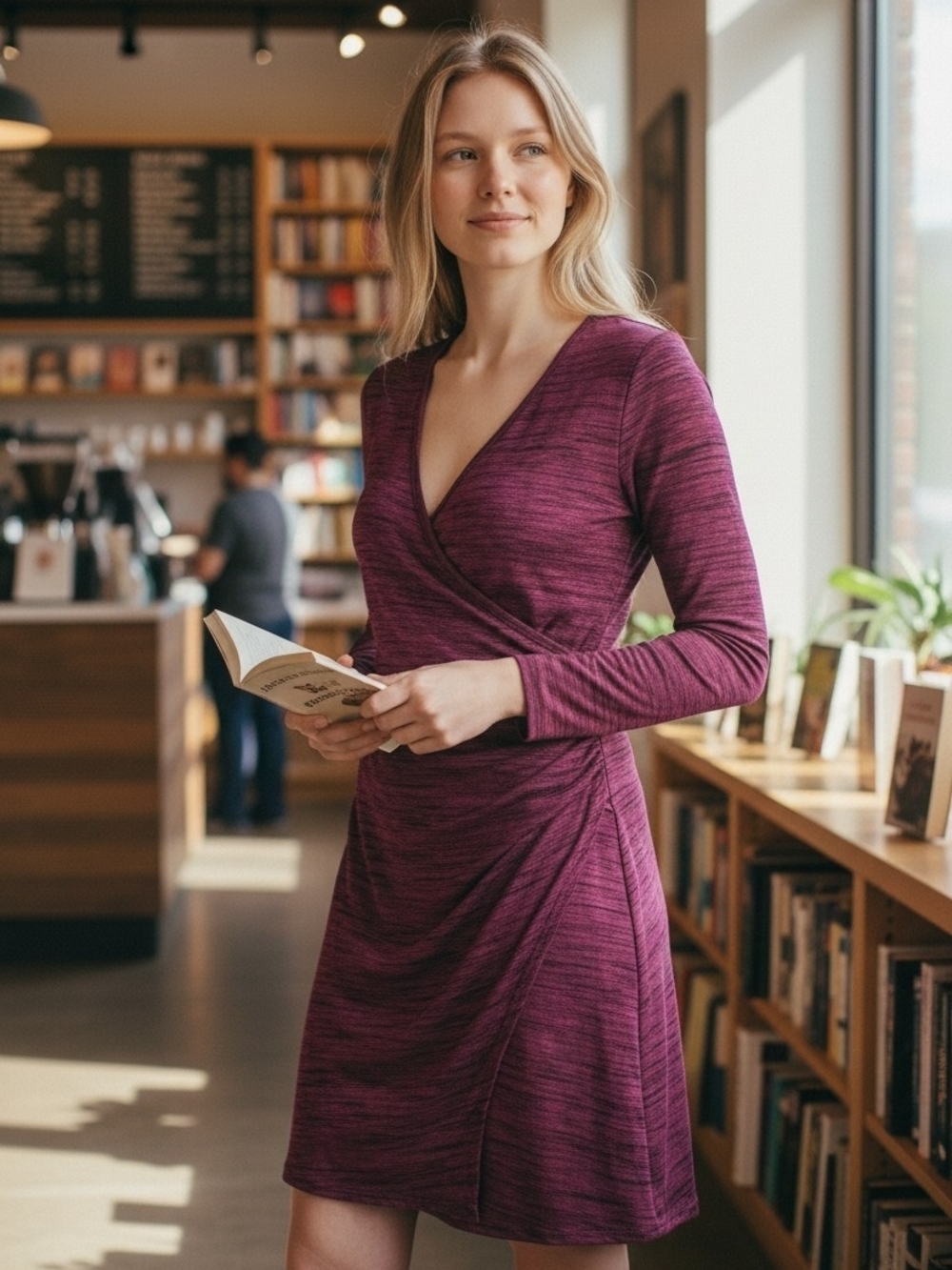 Prana Plum Heather Long-Sleeve Wrap Dress